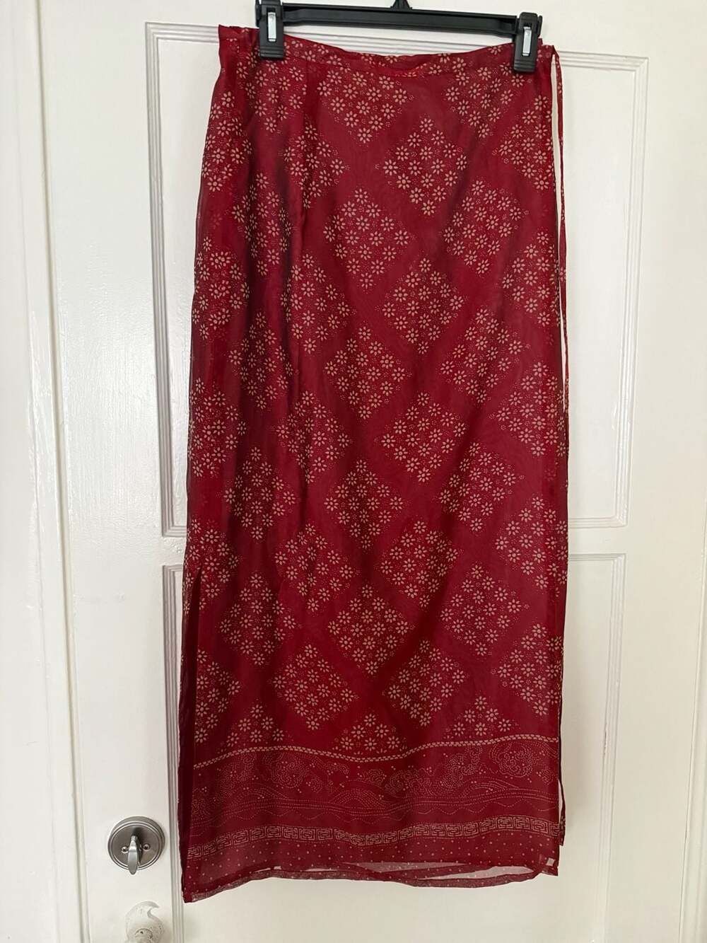 Oscar by Oscar de la Renta Red Silk Floral Print Midi Skirt Size 6